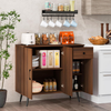 Buffet Sideboard Cabinet 3 Door Drawer Storage Cupboard Metal Legs Walnut Wood