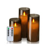 3x Pillar Candles Set LED Dance Flame Remote Dimmable Timer Flameless Tea Light