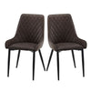 2x Brown Dining Chairs Faux Leather High Back Diamond Design Chairs Modern