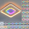 Modern Chandelier LED Lamp White Frame Ceiling Light With RGB Mode Square Olbuvr