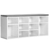Multi-Storage Shoe Bench Rack 10 Compartments Cushion Moving Shelves Home White