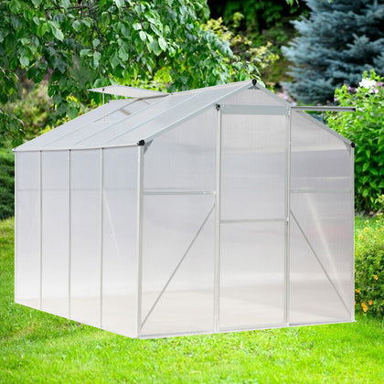 8x6FT Walk-In Greenhouse Polycarb PC Panel Aluminium Frame W/ Door Window Vent
