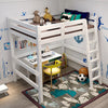 White 3FT Single Solid Pine Wood Loft Bed Frame High Sleeper Bunk Bed Cabin Bed