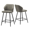 2 Pcs PU Bar Stools Restaurant Bar Stools Soft Padded Seat Back Metal Legs Grey
