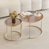 2PCS Round Metal Glass Coffee Table Nesting Sofa Side End Tables Accent Tables