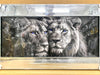 Lion Family Picture Liquid Art Blue Eyes King Queen Crown Mirror Frame 85x45 cm