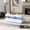 Coffee Table White High Gloss Tea Table with LED RGB Lights 2 Drawer Storage