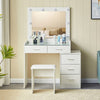 White Dressing Table with LED Lights Mirror 5 Drawers Stool Cabinet Make up Desk
