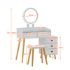 Dressing Table LED Round Mirror Vanity Make up Desk Stool Glass Top Cabinet Set
