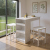 3 Piece Breakfast Bar Table Set with 3 Tier Storage Shelves White Stools & Table
