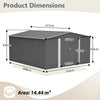 12x14FT Galvanized Metal Garden Shed Lockable Door Tool Storage shed, Grey