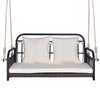 Hanging Outdoor Swing Bench 2-Person Patio Wicker Swing Chair-White
