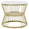 Nesting Coffee Table Set of 2 Marble Effect Side End Table for Living Room White