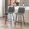 2 Faux Leather Bar Stools Grey with Stripe Padded Seat Metal Legs Kitchen Chairs