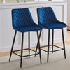 Bar Stools Blue Kitchen Counter Chairs Set of 2 Velvet-Touch Dining Chairs