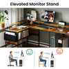 L-Shaped Gaming Desk Home Office Computer Desk w/ Monitor Stand Brown