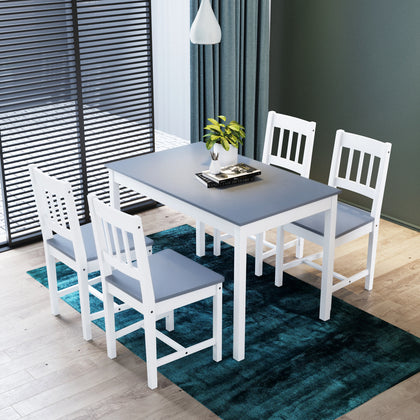 Modern Dining Table and 4 Chairs Set Grey Classic Solid Wooden Kitchen Furniture