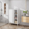 Bathroom Organizer White Wooden Iron Shelf Large Capacity w Dirty Clothes Basket