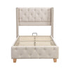 3FT UPHOLSTERED SINGLE BED FRAME WITH LINEN TUFTED HEADBOARD & WING SIDE BEIGE