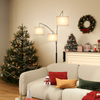 Floor Lamp Free Standing Light Tall Lamp Beige Linen Shade Bedroom Living Room
