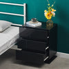 LED Light 3 Drawers Bedside Table High Gloss Cabinet Side End Table Living Room