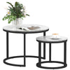 Nesting Coffee Table Set of 2, Marble-Effect Glass Round Side Tables, White