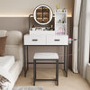 Modern Dressing Table Set with LED Light Mirror Stool Drawers Shelves Bedroom