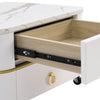 Coffee Table Square Nest of Tables Side Table with Drawers Storage & Glass Top