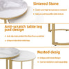 2Pcs Marble Side Table Nesting Coffee Tables Corner Cabin Bedroom White & Gold