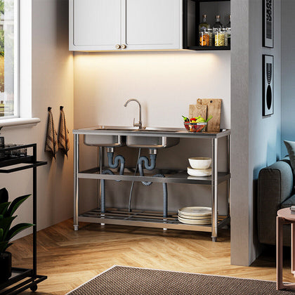 120cm Commercial Sink Kitchen Stainless Steel 2.0 Bowl Catering Drainer Unit+Tap