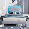 Upholstered Bed Frame Grey Velvet 3ft Single Bed with Wood Slats & LED Headboard