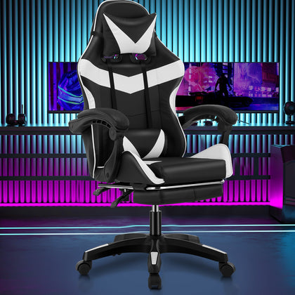 Massage Gaming Chair Leather Racing Office Executive Recliner with Leg Rest Home