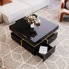 Coffee Table Living Room Storage Display Square Tea Table With 2 Drawers, Black