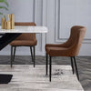 2X Dining Chairs Retro Brown Faux Leather Padded Seat PU With Metal Legs