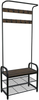Coat Rack Shoe Bench Storage Stand Hallway Entryway Organizer Hooks Black Oak