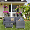Grey Rattan Garden Sofa Set Outdoor 4 Piece Furniture with Cushions And Table
