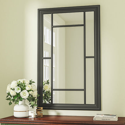 Large Rectangle Window Style Wall Mirror Black Metal Frame Decorative Mirror