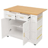 ROLLING KITCHEN ISLAND WITH DROP LEAF TOP, 2 STORAGE DRAWERS & SPICE RACK, WHITE