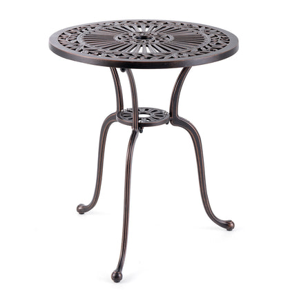 61CM Round Cast Aluminum Table Patio Dining Bistro Table with 5 cm Umbrella Hole