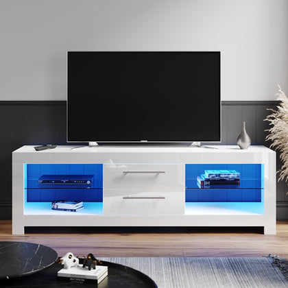 160cm High Gloss Black TV Unit Cabinet Stand with RGB LED Light Storage Drawers