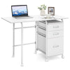 Folding Computer Desk Wheeled PC Laptop Table Writing Workstation-White