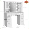 White Dressing Table Wood Makeup Desk with LED Mirror 7 Drawers Storage Bedroom
