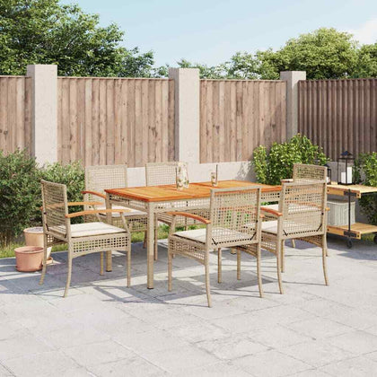 7 Piece Garden Dining Set with Cushions Beige Poly Rattan V6K1