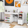 Portable Rolling Sewing Cabinet Craft Table with Lockable Casters-White