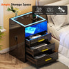 Bedside Table with Charging Station, Nightstand with 3-colour LED Lighting