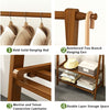 Bamboo Folding Clothes Rail 2 Tiers Hooks Bags Coat Stand Hanger Hallway Bedroom