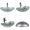 Silver Bathroom Countertop Basin Tempered Glass Wash Sink Boat Shape w/Tap Waste