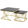 Set of 2 Fuax Marble Nesting Coffee Table Square Side End Tables with Metal Legs