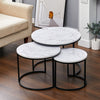 MODERN SET OF 3 MARBLE EFFECT NEST OF TABLE ROUND SIDE TABLE WITH METAL FRAME