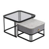 Square Coffee Tables with Storage, Glass & Marble Pattern Top High Gloss Grey